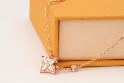 [Windsor Jewelry]STAR PINK MOP 1 DIAMOND PINK GOLD NECKLACE
