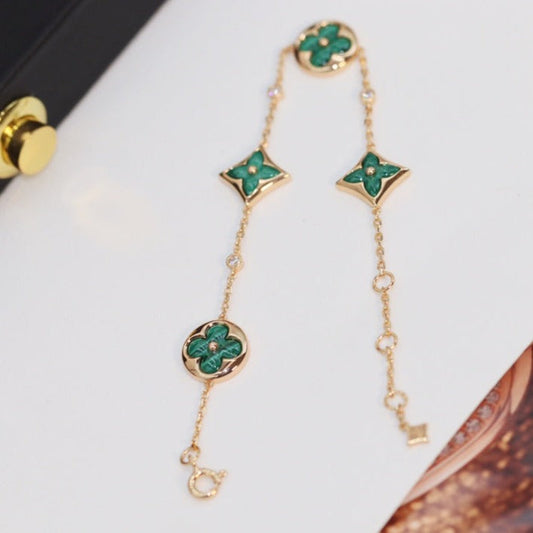 [Windsor Jewelry]STAR AND SUN 4 MOTIF PINK GOLD MALACHITE BRACELET