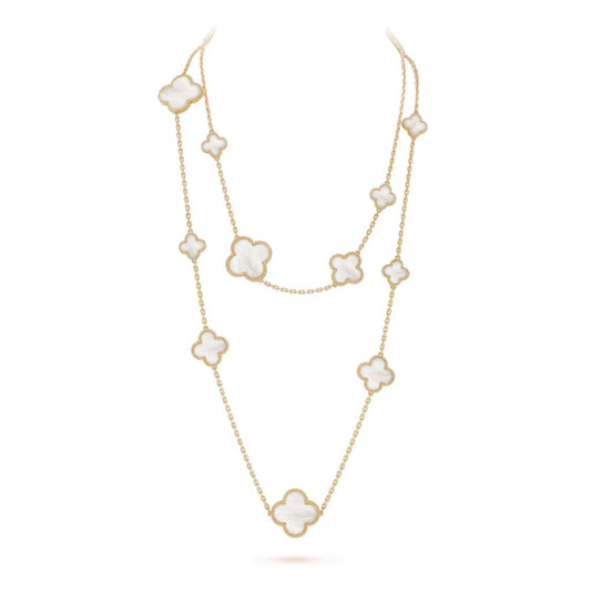 [Windsor Jewelry]CLOVER 16 MOTIF WHITE MOP GOLD NECKLACE