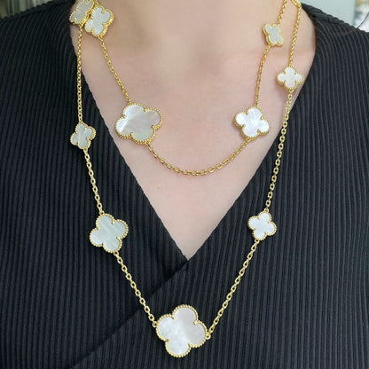 [Windsor Jewelry]CLOVER 16 MOTIF WHITE MOP GOLD NECKLACE