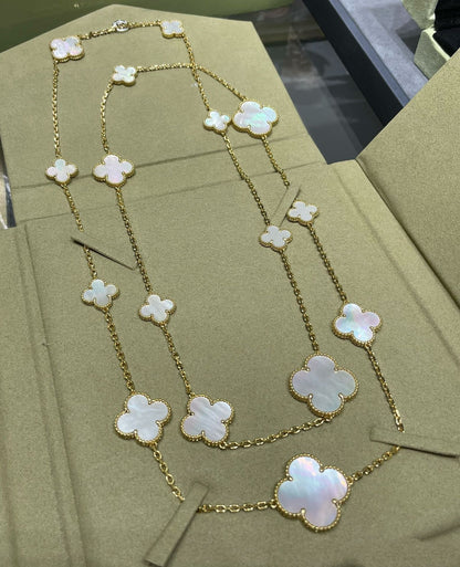 [Windsor Jewelry]CLOVER 16 MOTIF WHITE MOP GOLD NECKLACE
