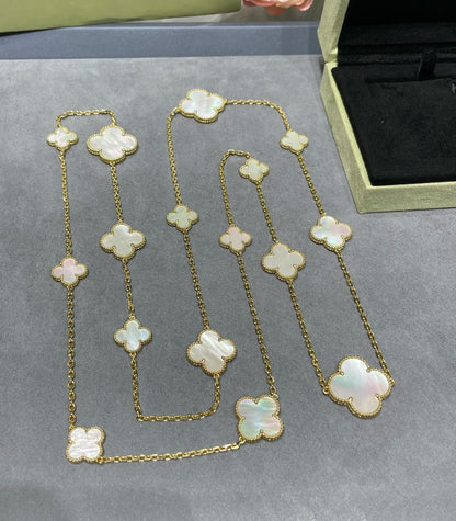 [Windsor Jewelry]CLOVER 16 MOTIF WHITE MOP GOLD NECKLACE