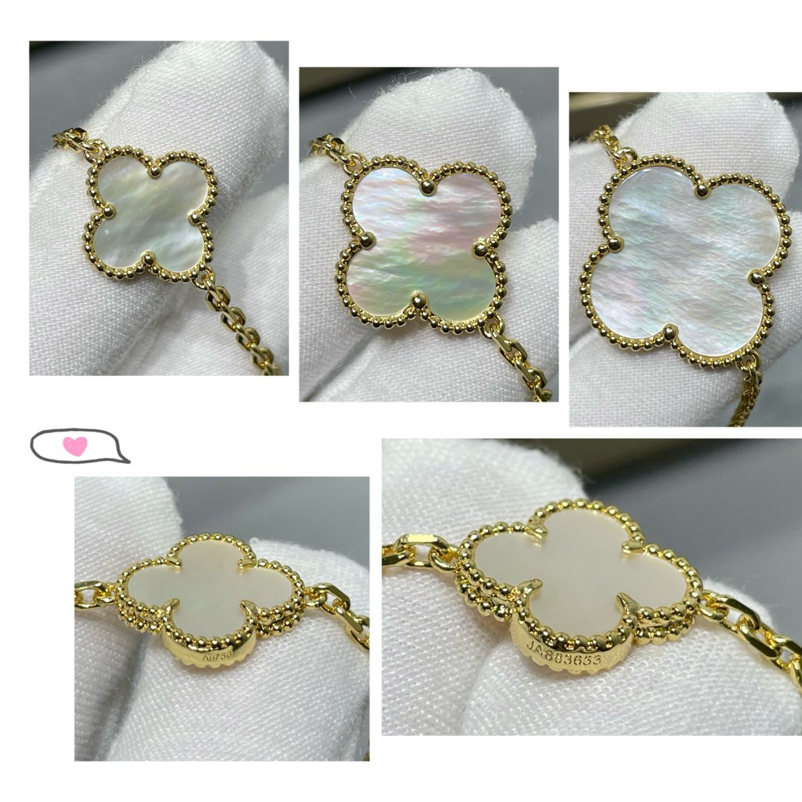 [Windsor Jewelry]CLOVER 16 MOTIF WHITE MOP GOLD NECKLACE