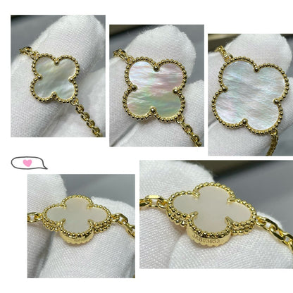 [Windsor Jewelry]CLOVER 16 MOTIF WHITE MOP GOLD NECKLACE