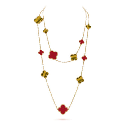 [Windsor Jewelry]CLOVER 16 MOTIF CARNELIAN TIGER EYE ROSE GOLD NECKLACE