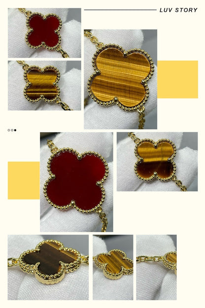[Windsor Jewelry]CLOVER 16 MOTIF CARNELIAN TIGER EYE ROSE GOLD NECKLACE