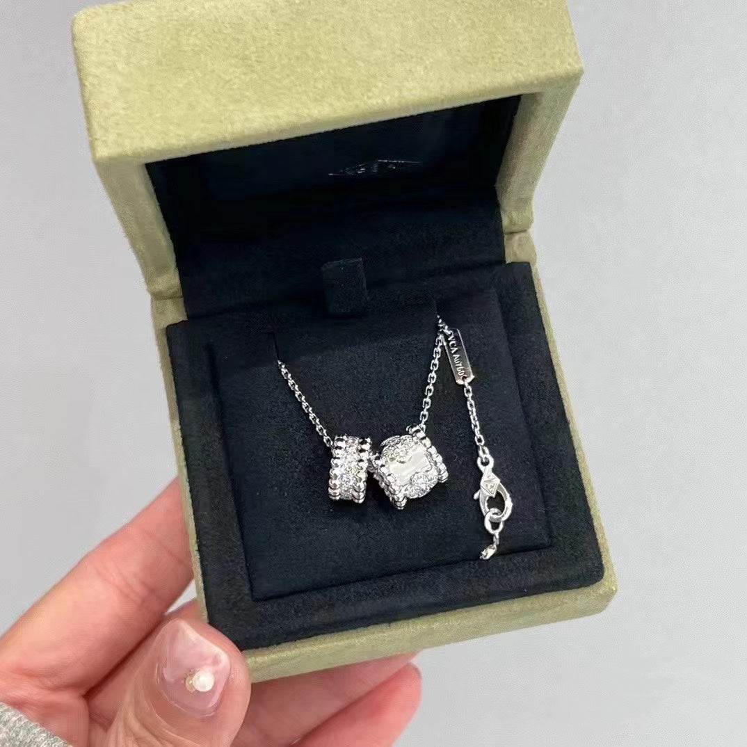 [Windsor Jewelry]PERLEE DOUBLE PENDANT SILVER DIAMOND NECKLACE