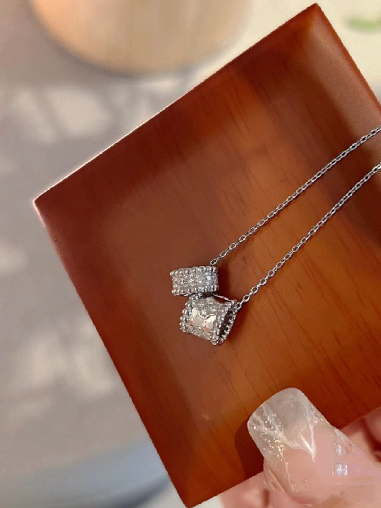 [Windsor Jewelry]PERLEE DOUBLE PENDANT SILVER DIAMOND NECKLACE