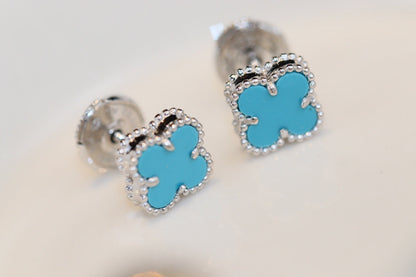 [Windsor Jewelry]CLOVER MINI TURQUOISE SILVER STUD EARRINGS