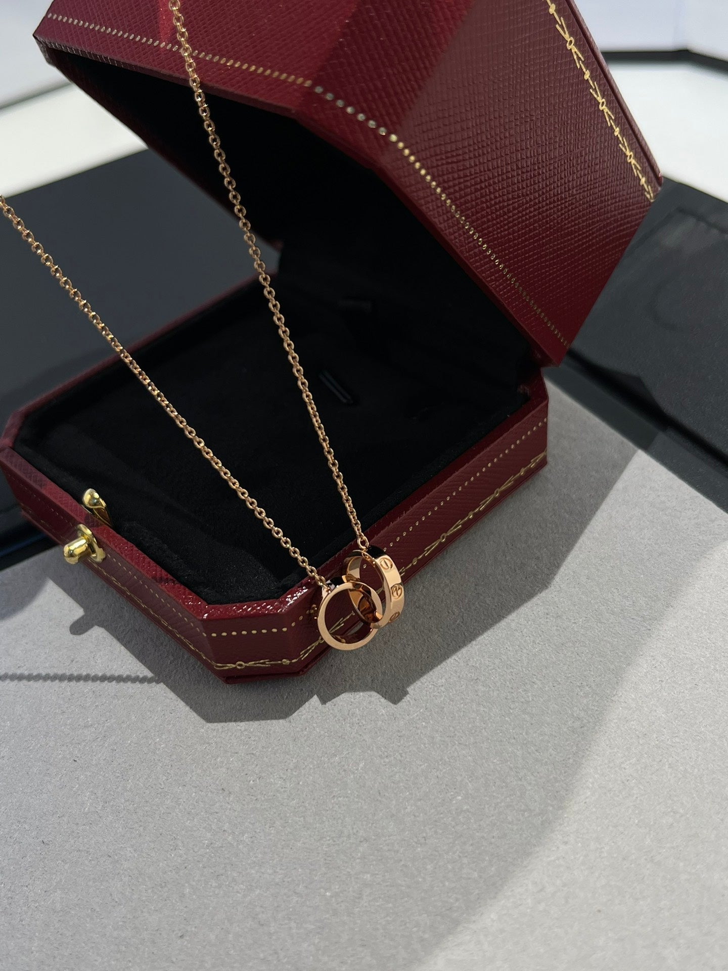 [Windsor Jewelry]LOVE NECKLACE DOUBLE RING PINK GOLD