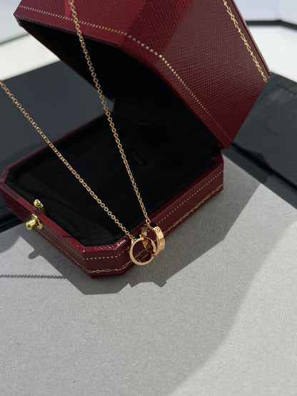 [Windsor Jewelry]LOVE NECKLACE DOUBLE RING PINK GOLD