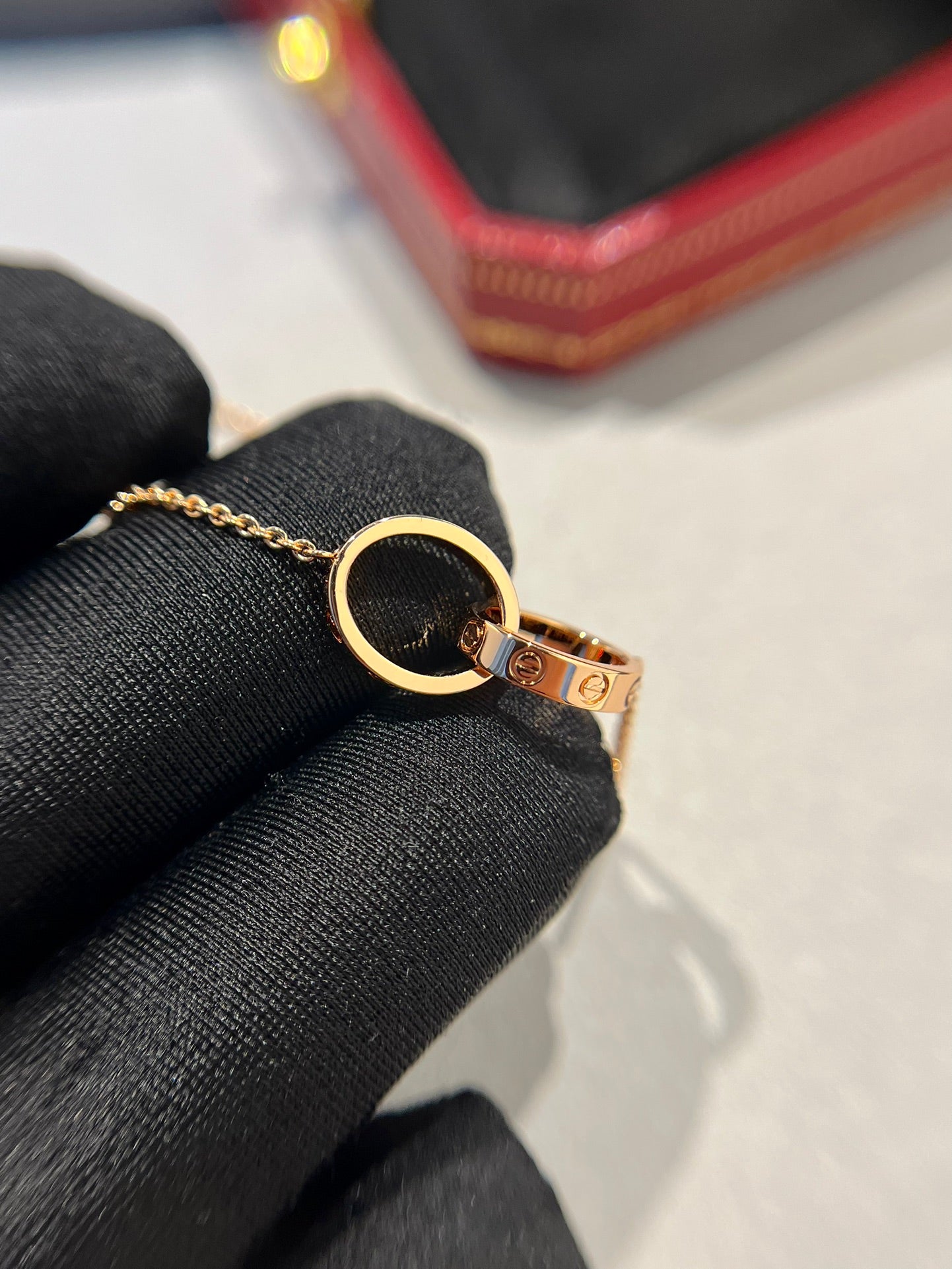 [Windsor Jewelry]LOVE NECKLACE DOUBLE RING PINK GOLD