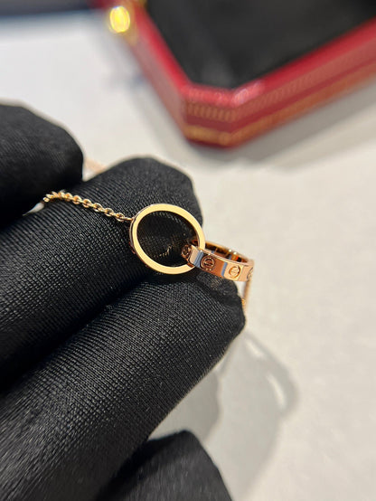 [Windsor Jewelry]LOVE NECKLACE DOUBLE RING PINK GOLD