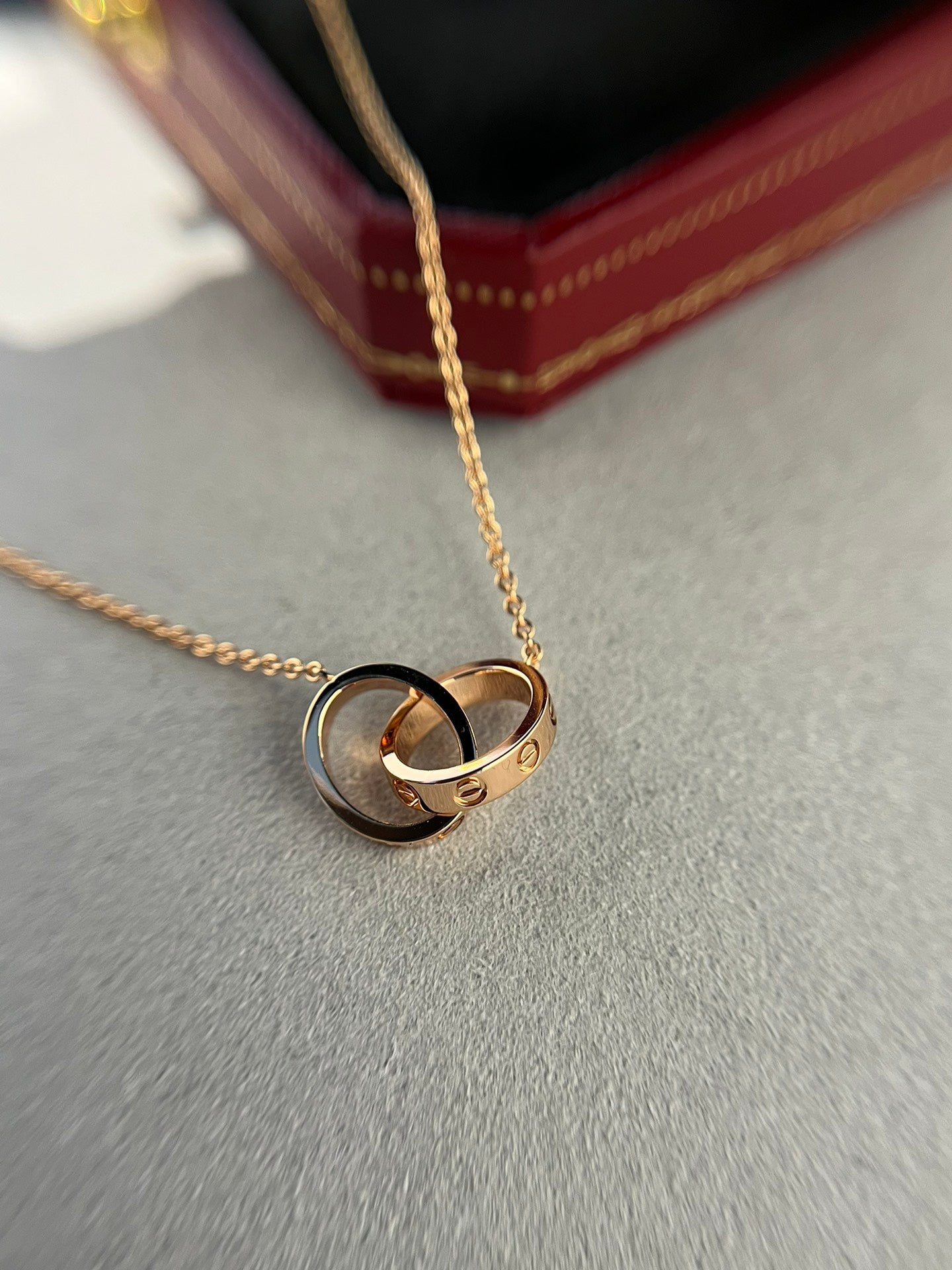 [Windsor Jewelry]LOVE NECKLACE DOUBLE RING PINK GOLD