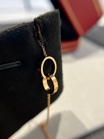 [Windsor Jewelry]LOVE NECKLACE DOUBLE RING PINK GOLD