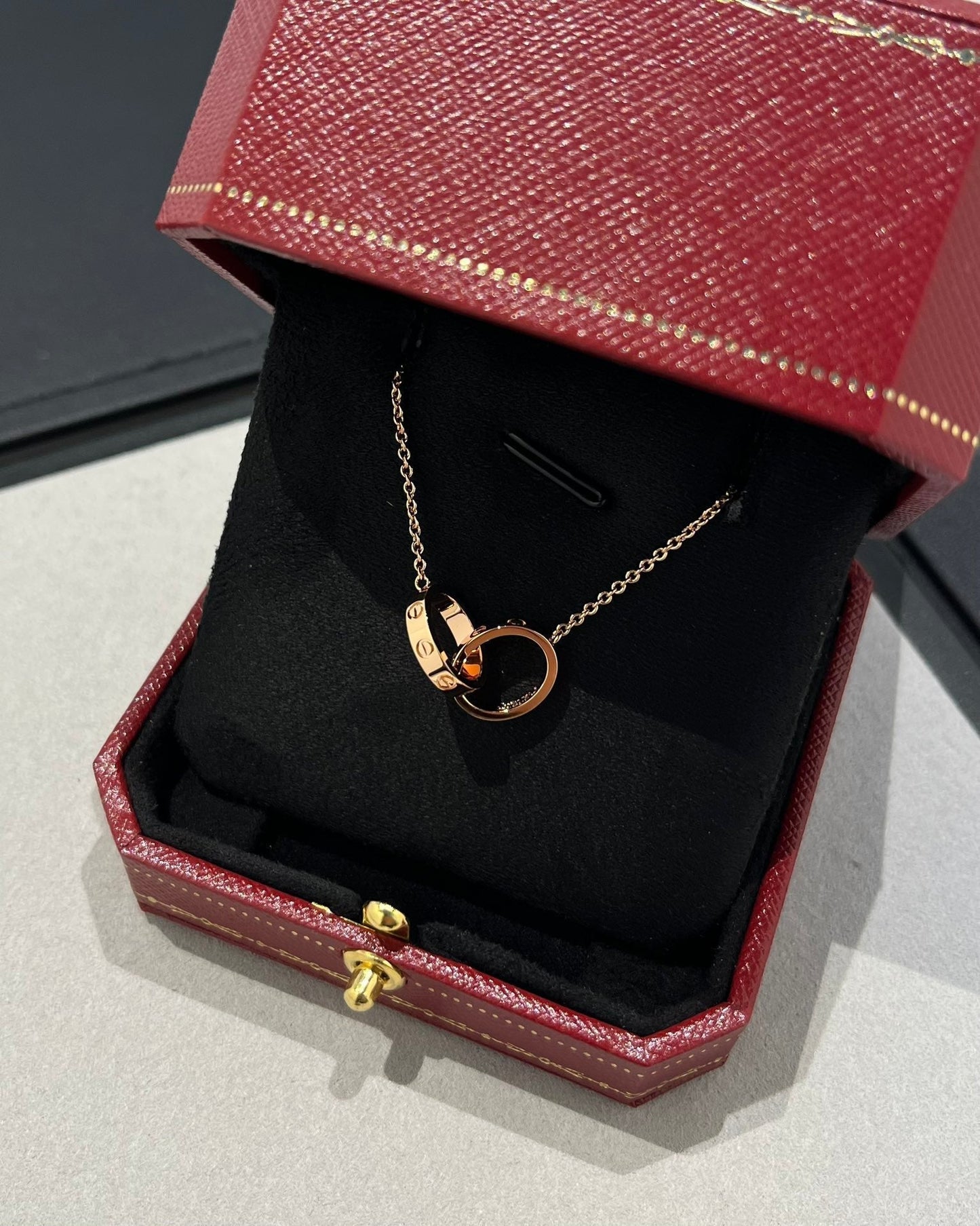 [Windsor Jewelry]LOVE NECKLACE DOUBLE RING PINK GOLD