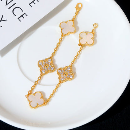[Windsor Jewelry]CLOVER BRACELET 5 MOTIF WHITE MOP DIAMOND