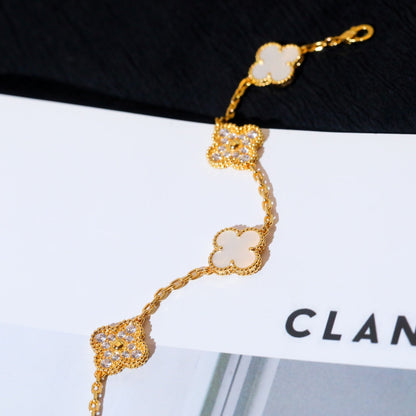 [Windsor Jewelry]CLOVER BRACELET 5 MOTIF WHITE MOP DIAMOND