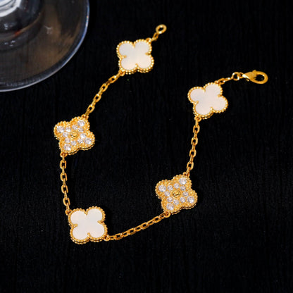 [Windsor Jewelry]CLOVER BRACELET 5 MOTIF WHITE MOP DIAMOND