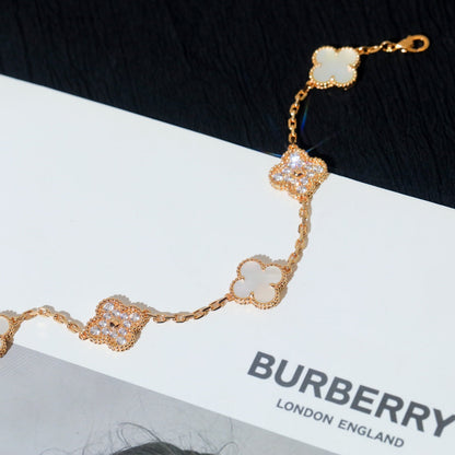 [Windsor Jewelry]CLOVER BRACELET 5 MOTIF WHITE MOP DIAMOND