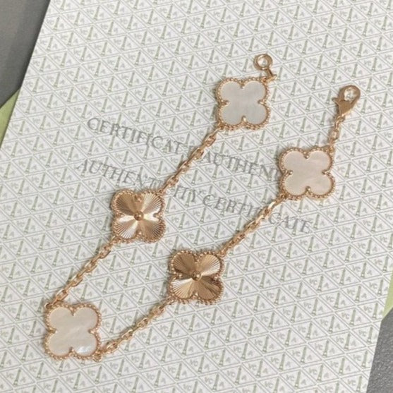 [Windsor Jewelry]CLOVER BRACELET 5 MOTIF WHITE MOP PINK GOLD