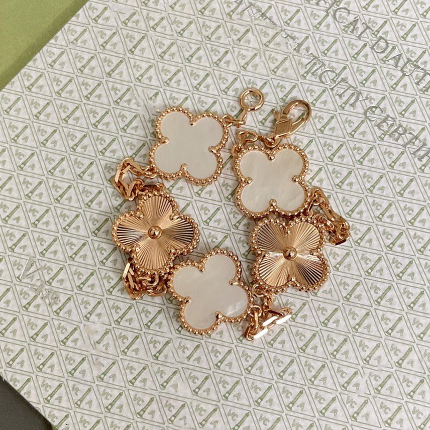 [Windsor Jewelry]CLOVER BRACELET 5 MOTIF WHITE MOP PINK GOLD