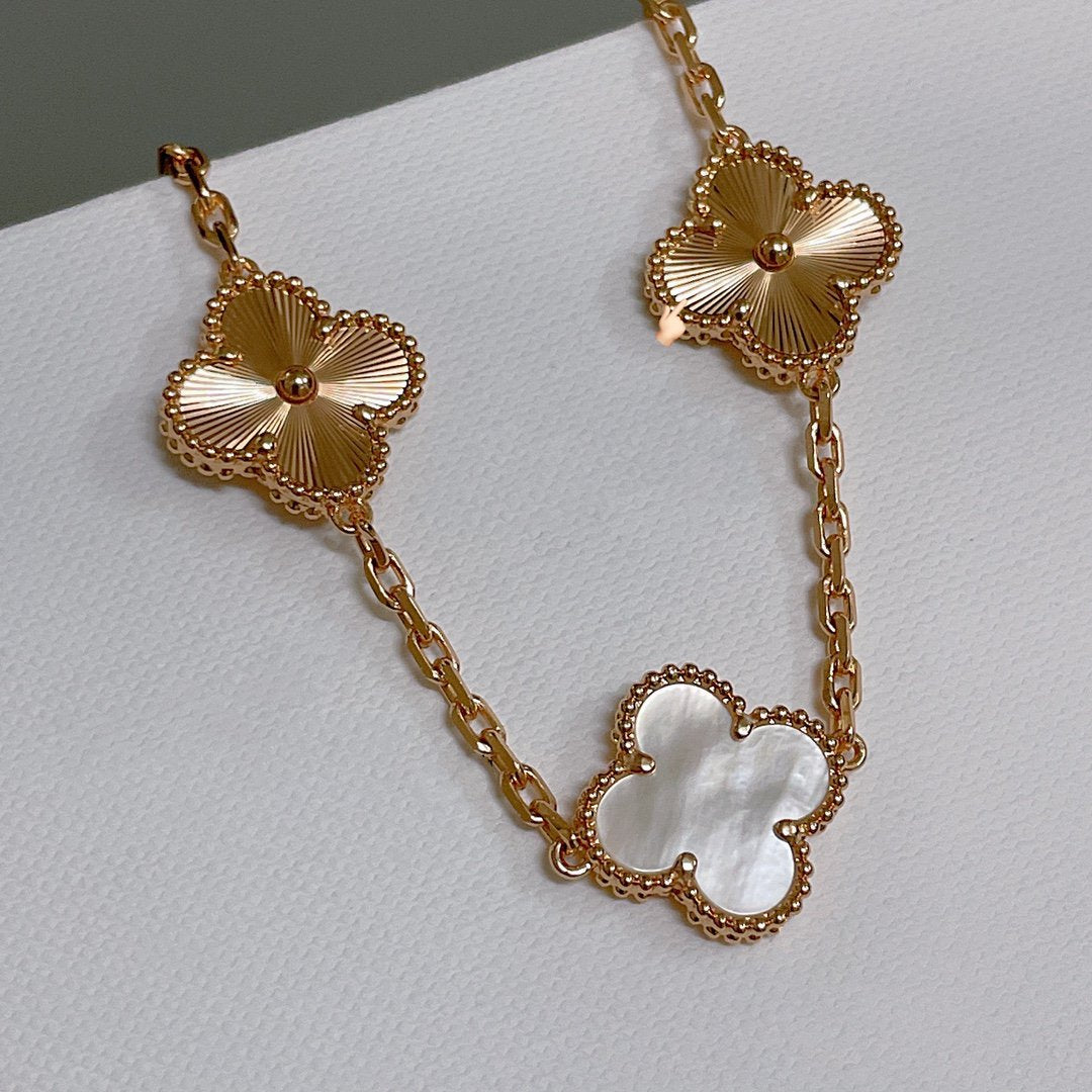 [Windsor Jewelry]CLOVER BRACELET 5 MOTIF WHITE MOP PINK GOLD