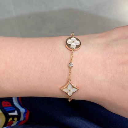 [Windsor Jewelry]STAR AND SUN 4 MOTIF WHITE MOP PINK GOLD BRACELET