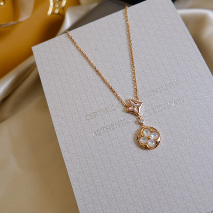 [Windsor Jewelry]STAR AND SUN WHITE MOP 2 MOTIF PINK GOLD NECKLACE