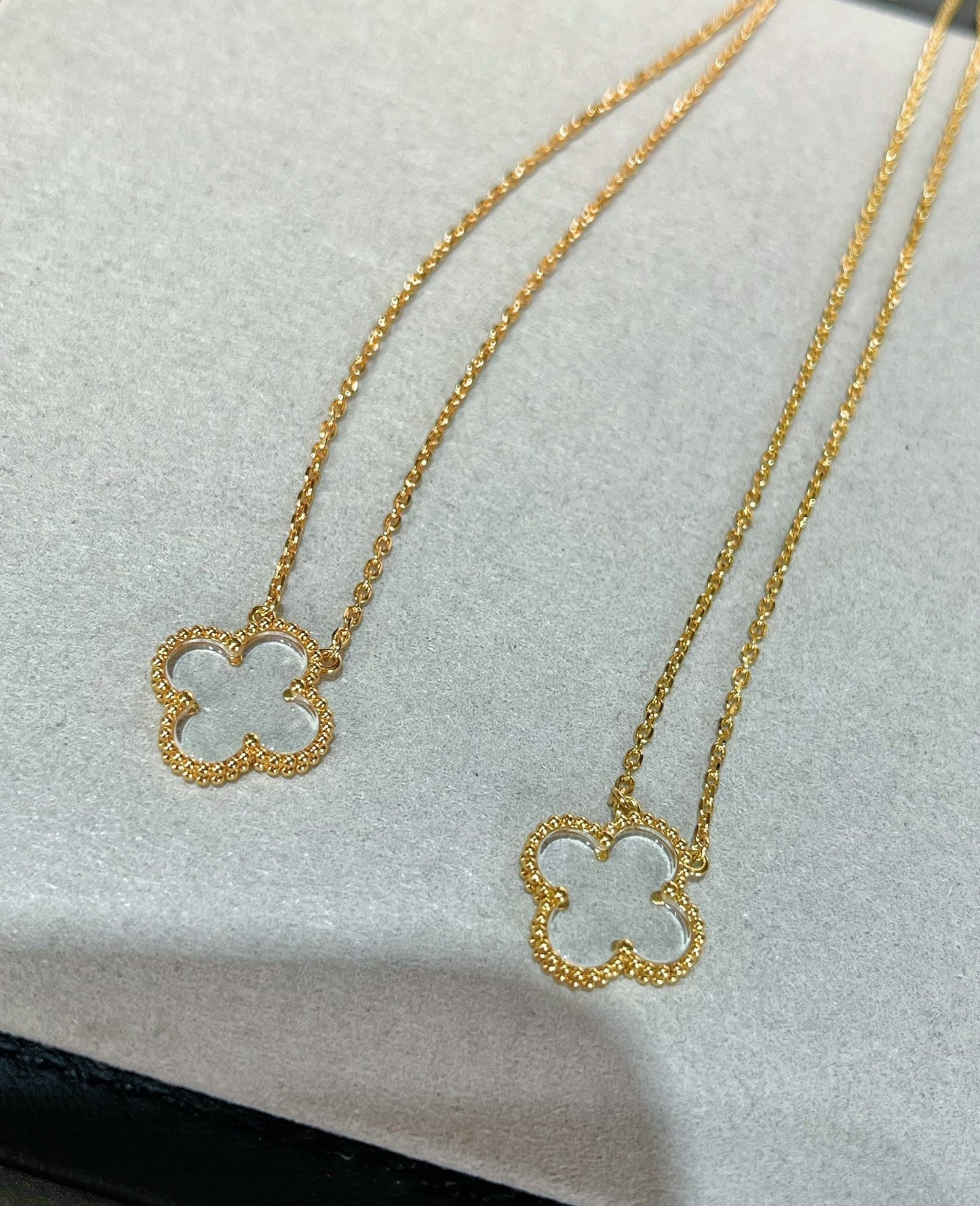 [Windsor Jewelry]CLOVER ROCK CRYSTAL ROSE GOLD NECKLACE