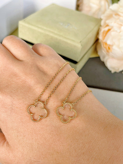 [Windsor Jewelry]CLOVER ROCK CRYSTAL ROSE GOLD NECKLACE
