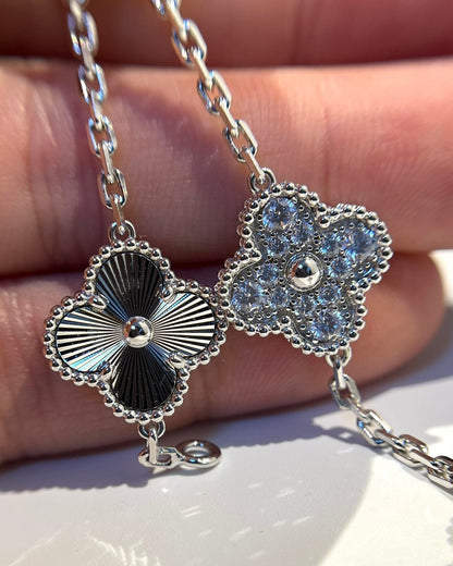 [Windsor Jewelry]CLOVER 5 MOTIF SILVER DIAMOND BRACELET