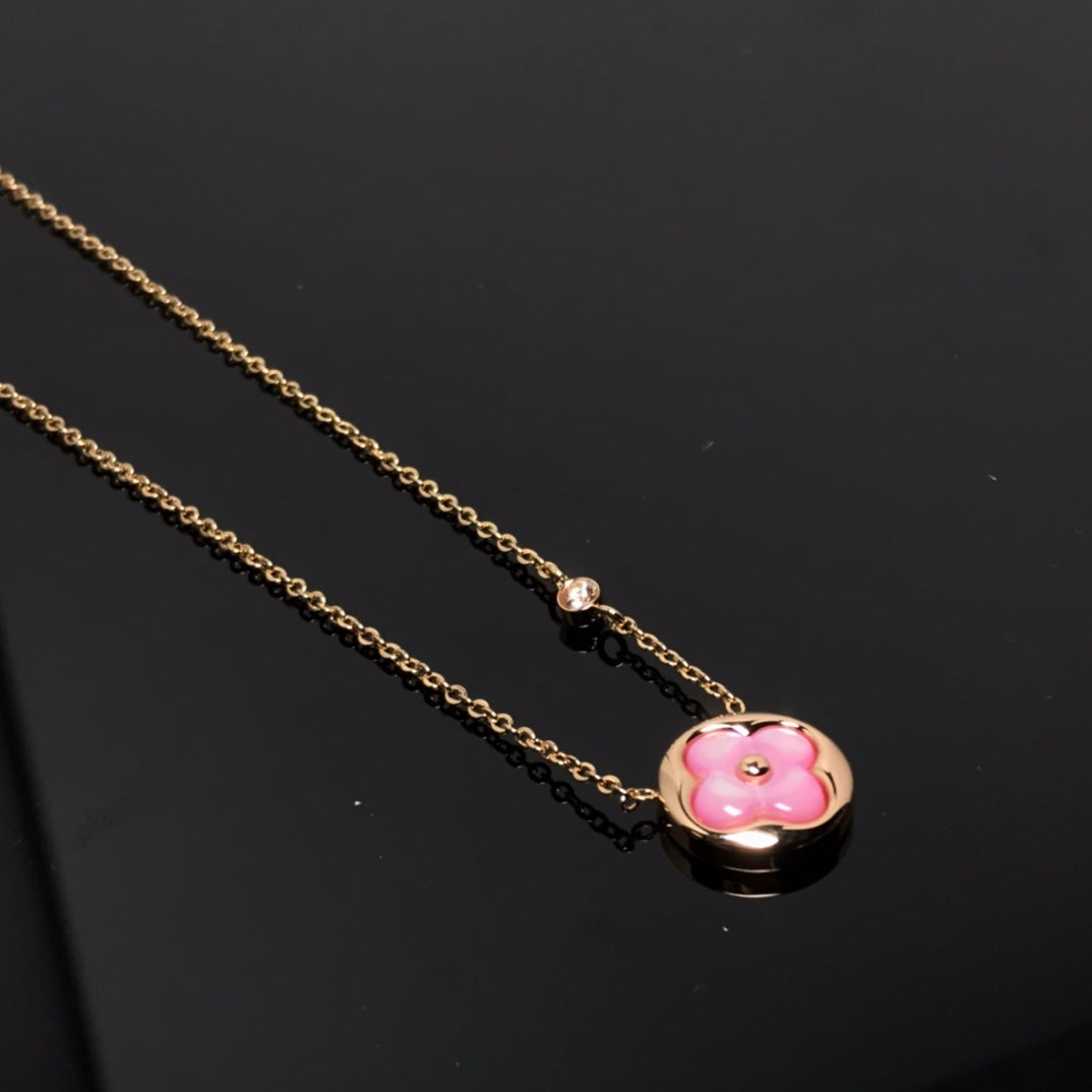 [Windsor Jewelry]COLOR BLOSSOM PINK MOP SUN GOLD NECKLACE
