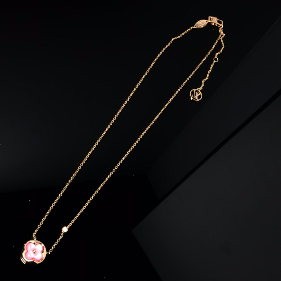 [Windsor Jewelry]COLOR BLOSSOM PINK MOP SUN GOLD NECKLACE