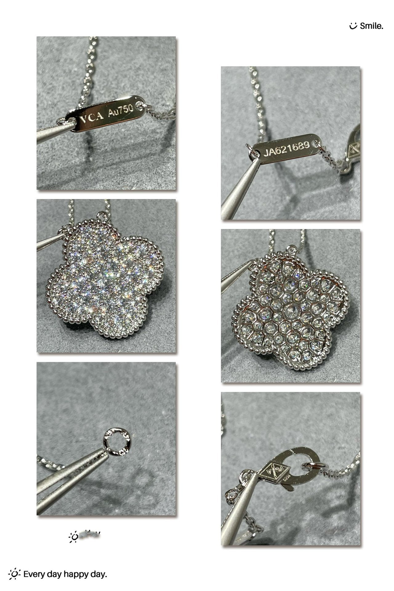 [Windsor Jewelry]CLOVER 25MM LARGE PENDANT DIAMOND PAVED SILVER NECKLACE