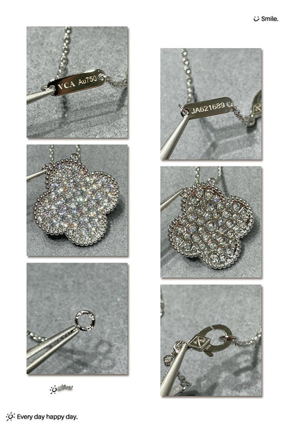 [Windsor Jewelry]CLOVER 25MM LARGE PENDANT DIAMOND PAVED SILVER NECKLACE