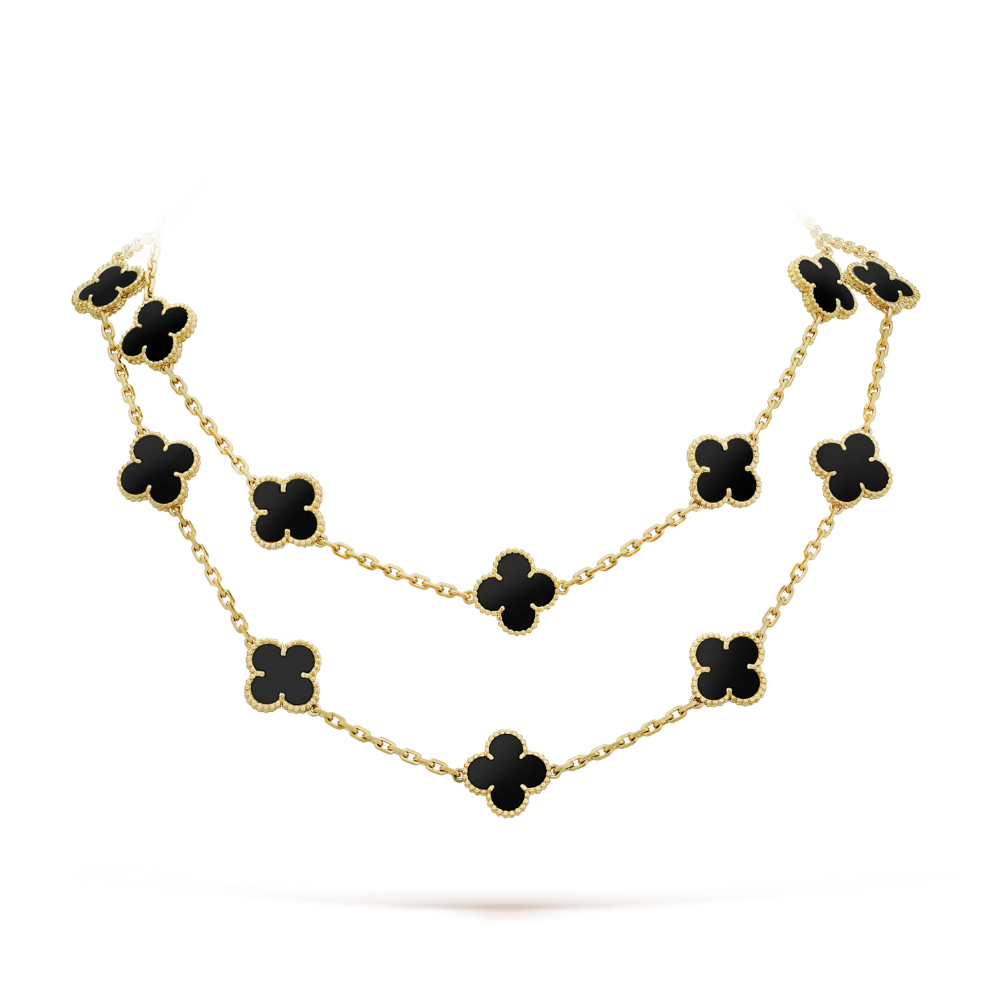 [Windsor Jewelry]CLOVER 20 MOTIFS ONYX NECKLACE