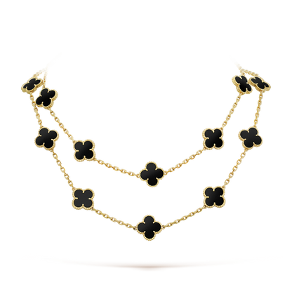 [Windsor Jewelry]CLOVER 20 MOTIFS ONYX NECKLACE