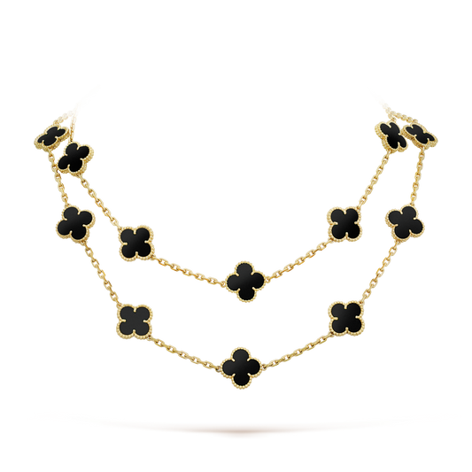 [Windsor Jewelry]CLOVER 20 MOTIFS ONYX NECKLACE