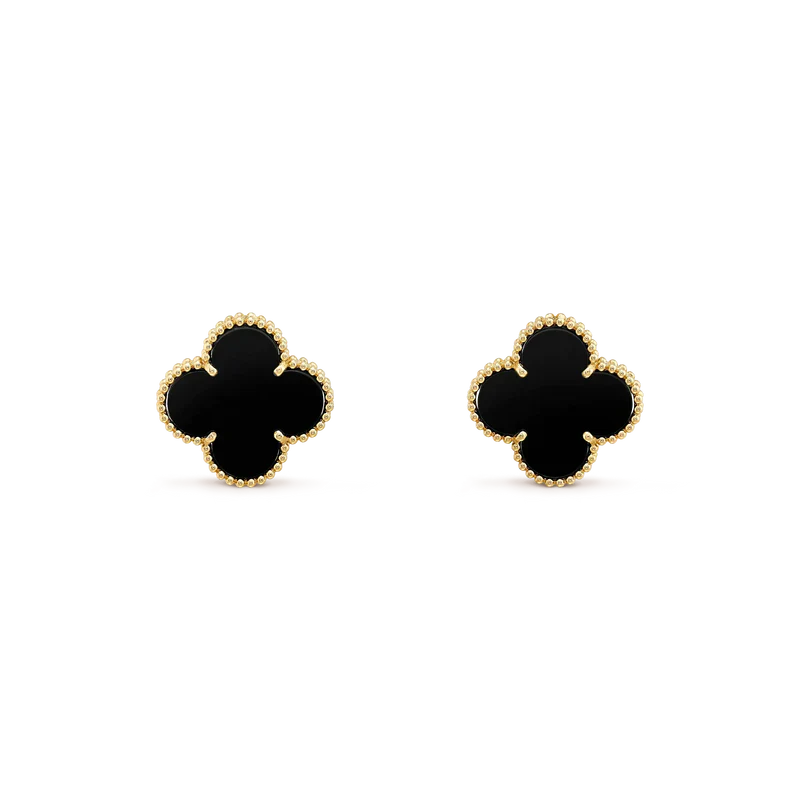 [Windsor Jewelry]CLOVER MEDIUM 1 MOTIFS  ONYX STUD EARRINGS