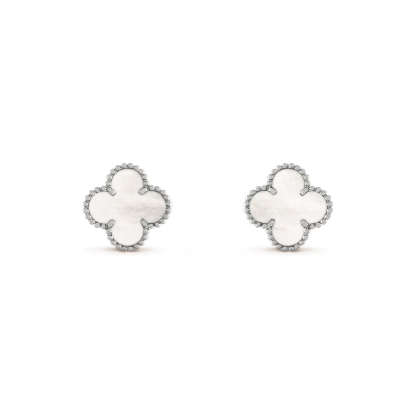 [Windsor Jewelry]CLOVER MEDIUM 1 MOTIFS  WHITE MOP EARRINGS SILVER