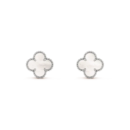 [Windsor Jewelry]CLOVER MEDIUM 1 MOTIFS  WHITE MOP EARRINGS SILVER