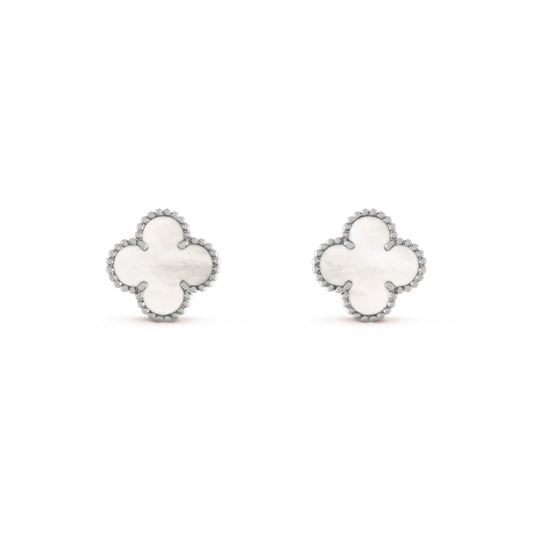 [Windsor Jewelry]CLOVER MEDIUM 1 MOTIFS  WHITE MOP EARRINGS SILVER