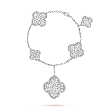 [Windsor Jewelry]CLOVER 6 MOTIFS SILVER DIAMOND BRACELET