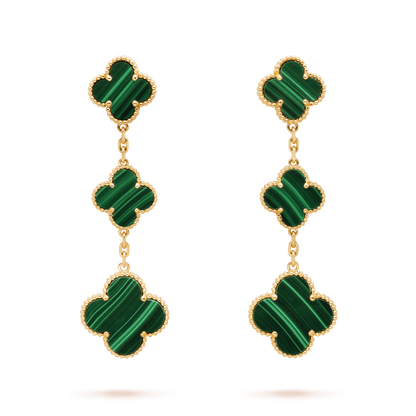 [Windsor Jewelry]CLOVER MALACHITE 3 MOTIFS GOLD