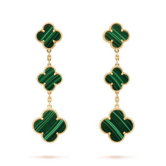 [Windsor Jewelry]CLOVER MALACHITE 3 MOTIFS GOLD