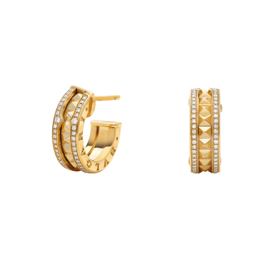[Windsor Jewelry]ZERO 1 ROCK GOLD EARRINGS WITH STUDDED SPIRAL AND PAVED DIAMONDS