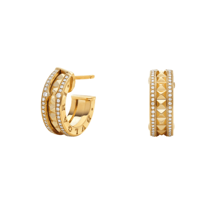 [Windsor Jewelry]ZERO 1 ROCK GOLD EARRINGS WITH STUDDED SPIRAL AND PAVED DIAMONDS