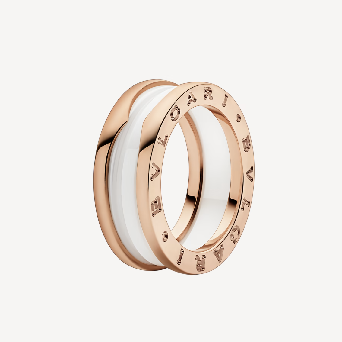 [Windsor Jewelry]ZERO 1 TWO-BAND LOOPS AND WHITE CERAMIC SPIRAL PINK GOLD RING