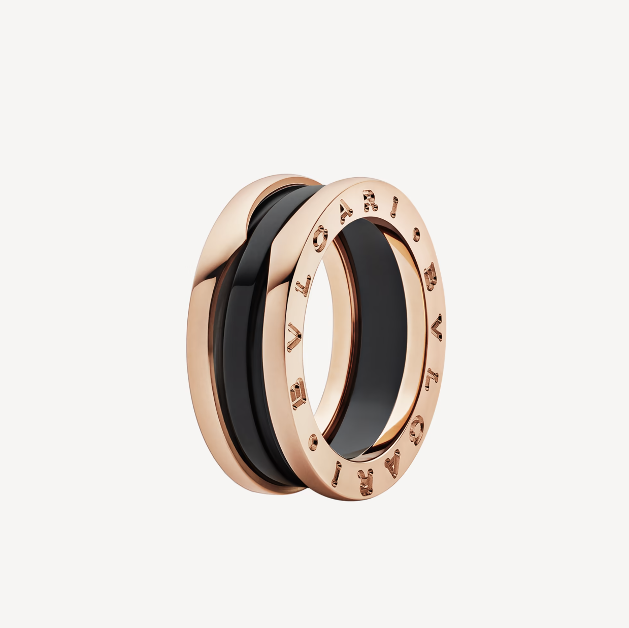 [Windsor Jewelry]ZERO 1 TWO-BAND LOOPS AND BLACK CERAMIC PINK GOLD RING